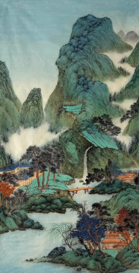 Autumn's Whisper by the Mountain Stream (Wang Yunfeng) Semi-Xieyi Style Shanshui Painting 54.3" x 26.8"(in)