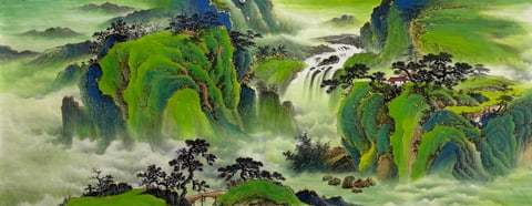 Quanta of Solitude (Zhou Moyan) Semi-Xieyi Style Shanshui Painting 70.9" x 27.6"(in)