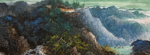 Misty Mountain Haven (Lin Shuyu) Semi-Xieyi Style Shanshui Painting 70.9" x 27.6"(in)
