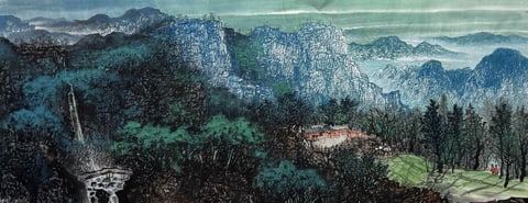 Whispers from the Chasm (Wu Bufan) Semi-Xieyi Style Shanshui Painting 70.9" x 27.6"(in)