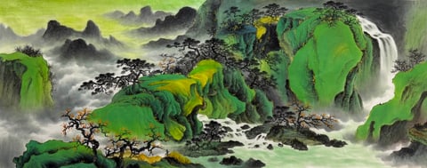 Gilded Mists (Qian Shihua) Semi-Xieyi Style Shanshui Painting 70.9" x 27.6"(in)