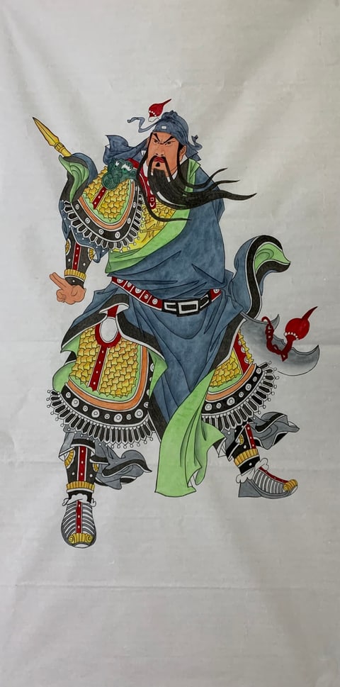 The Valiant Guardian of Righteousness (Shi Jing) Gongbi Style Figure Painting 54.3" x 26.8"
